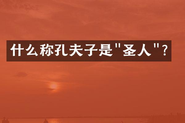 什么称孔夫子是"圣人"？
