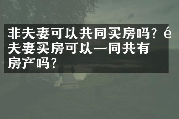 非夫妻可以共同买房吗? 非夫妻买房可以一同共有房产吗？