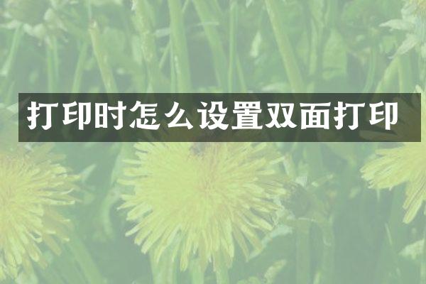 打印时怎么设置双面打印