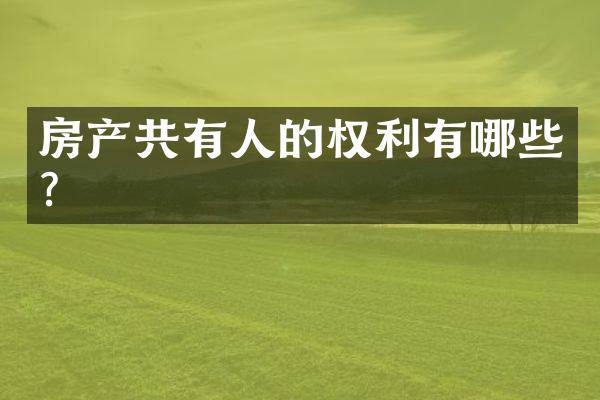 房产共有人的权利有哪些？