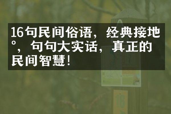 16句民间俗语，经典接地气，句句大实话，真正的民间智慧！