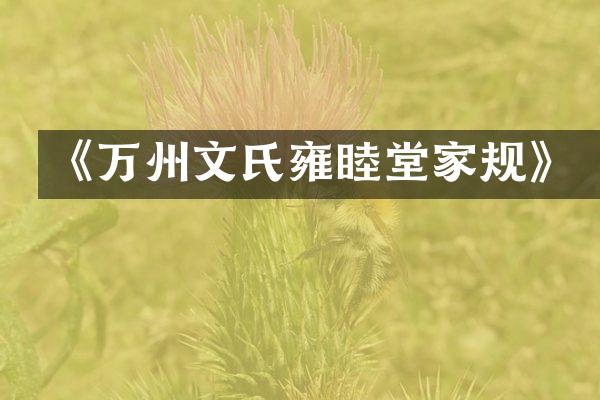 《万州文氏雍睦堂家规》