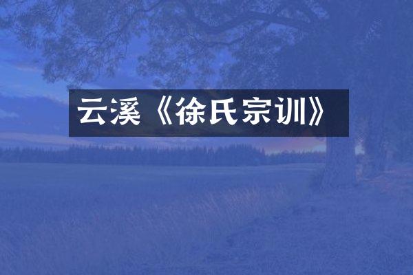 云溪《徐氏宗训》