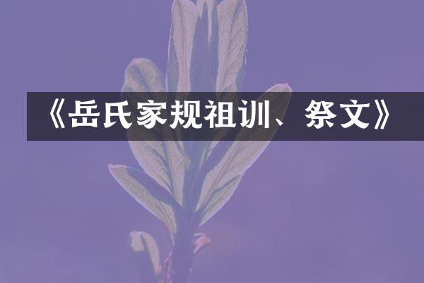 《岳氏家规祖训、祭文》