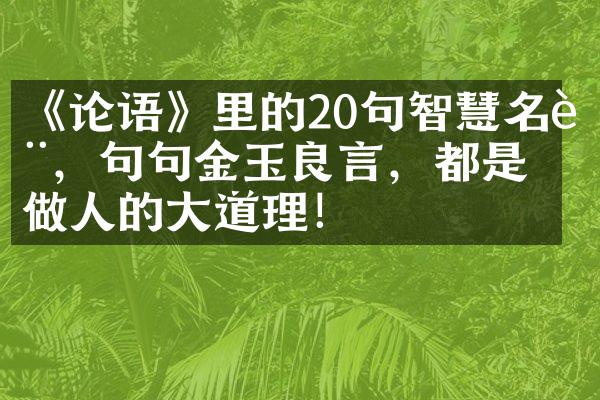 《论语》里的20句智慧名言，句句金玉良言，都是做人的大道理！