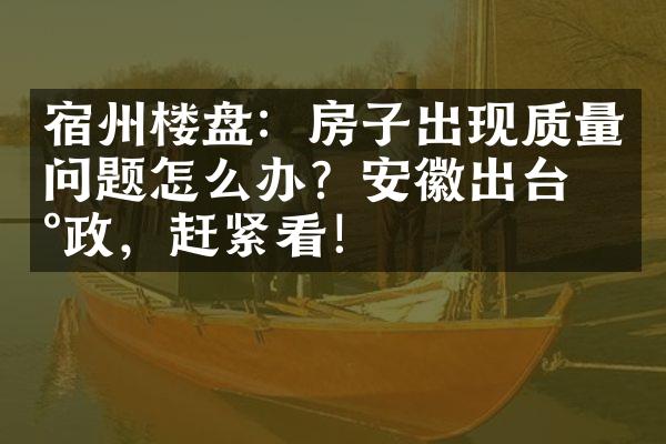 宿州楼盘：房子出现质量问题怎么办？安徽出台新政，赶紧看！