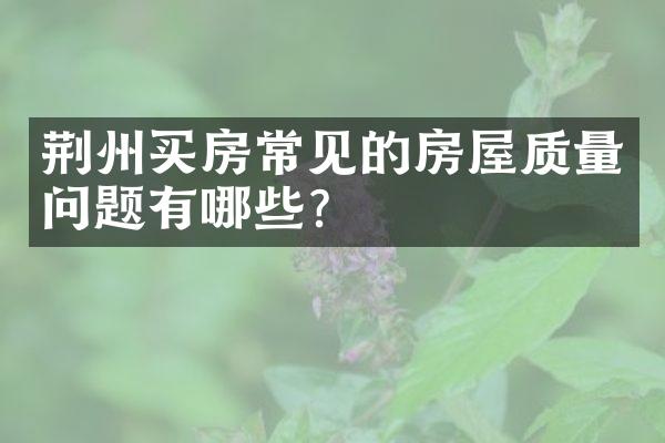 荆州买房常见的房屋质量问题有哪些？