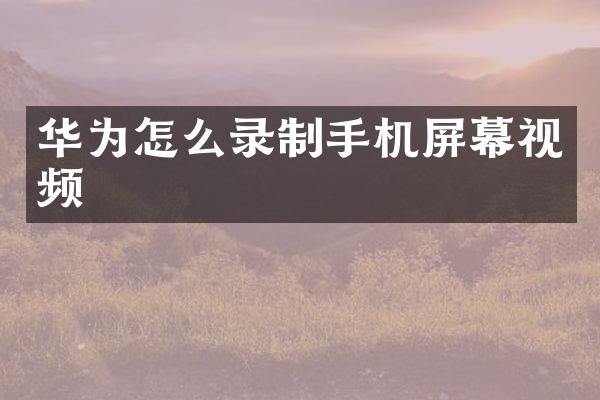 华为怎么录制手机屏幕视频
