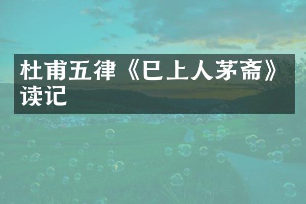杜甫五律《巳上人茅斋》读记