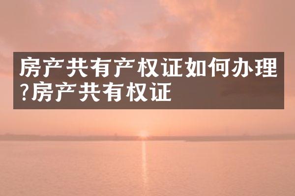 房产共有产权证如何办理?房产共有权证