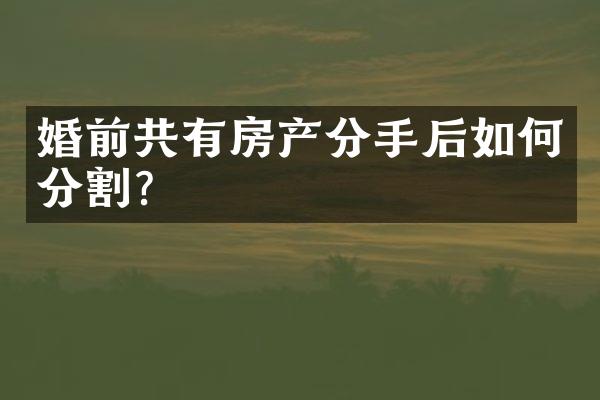 婚前共有房产分手后如何分割？