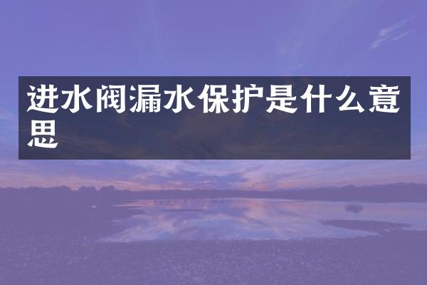 进水阀漏水保护是什么意思