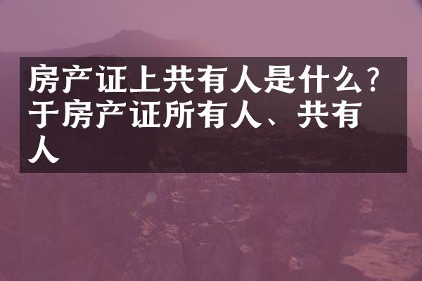 房产证上共有人是什么? 关于房产证所有人、共有人