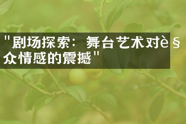 "剧场探索：舞台艺术对观众情感的震撼"