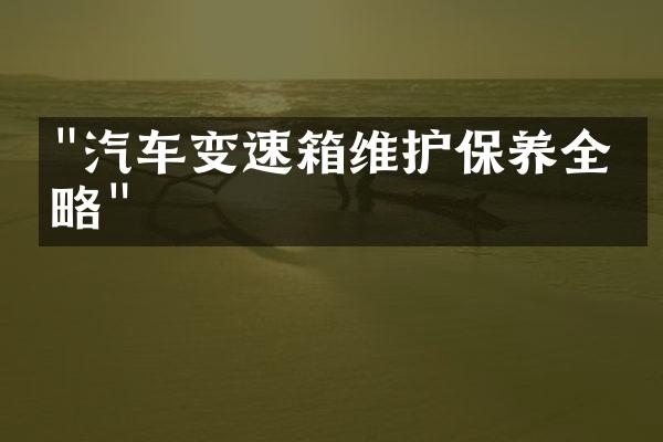 "汽车变速箱维护保养全攻略"