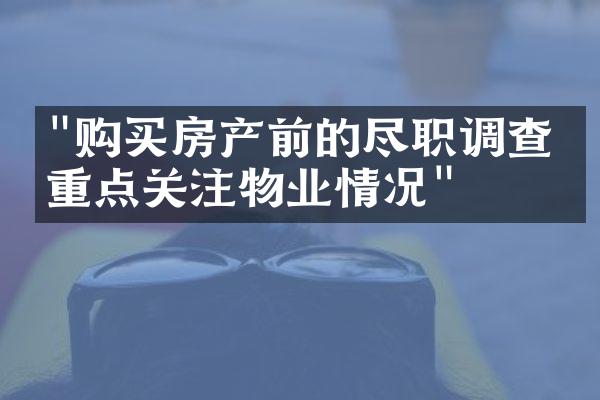 "购买房产前的尽职调查：重点关注物业情况"