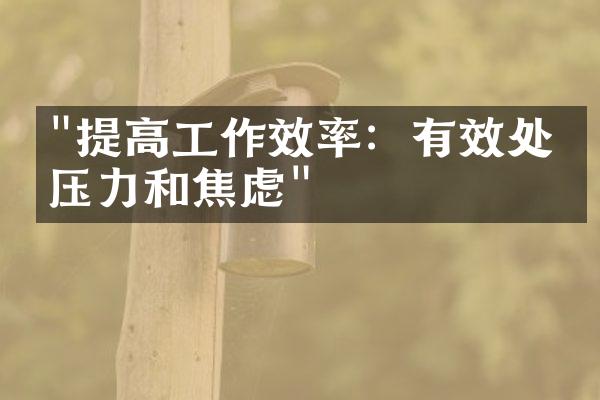 "提高工作效率：有效处理压力和焦虑"