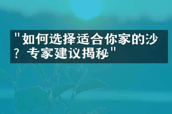 "如何选择适合你家的沙发？专家建议揭秘"