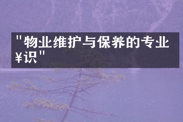 "物业维护与保养的专业知识"