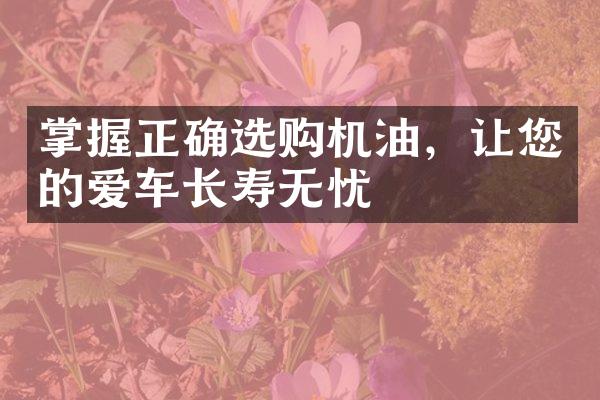 掌握正确选购机油，让您的爱车长寿无忧