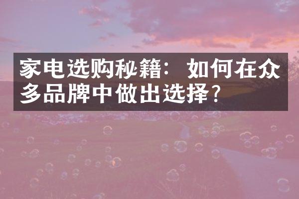 家电选购秘籍：如何在众多品牌中做出选择？