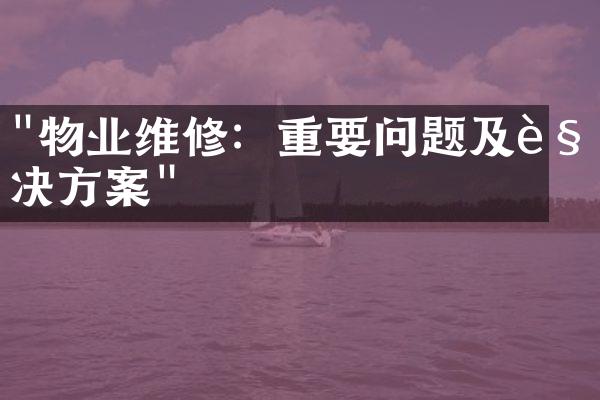 "物业维修：重要问题及解决方案"