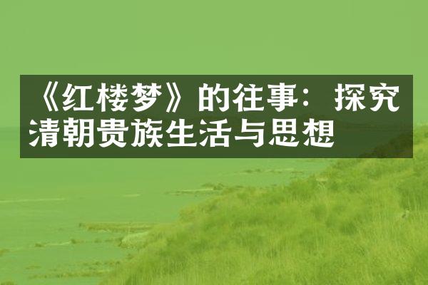 《红楼梦》的往事：探究清朝贵族生活与思想