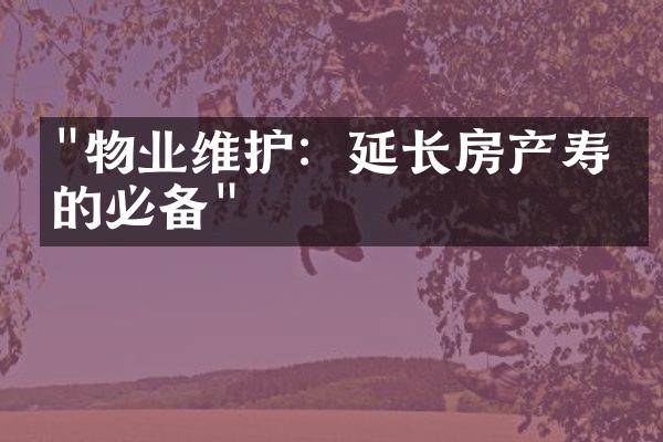 "物业维护：延长房产寿命的必备"