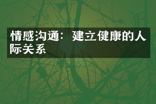 情感沟通：建立健康的人际关系