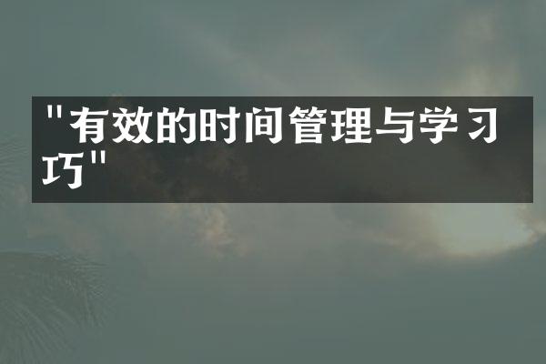 "有效的时间管理与学习技巧"