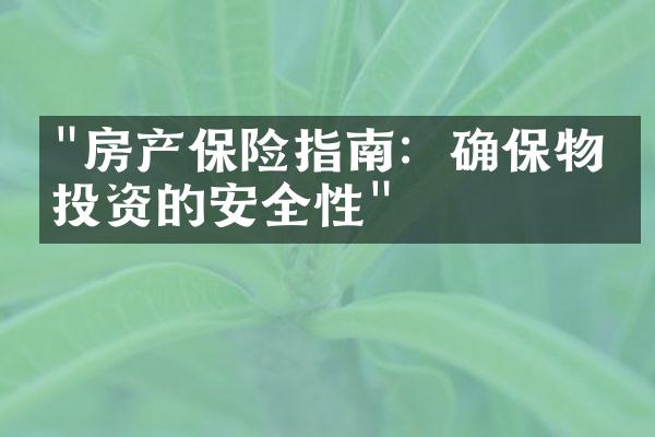 "房产保险指南：确保物业投资的安全性"