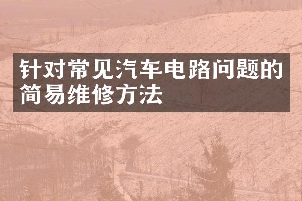 针对常见汽车电路问题的简易维修方法