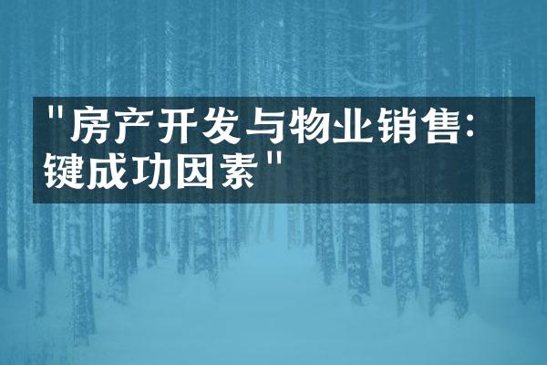 "房产开发与物业销售：关键成功因素"