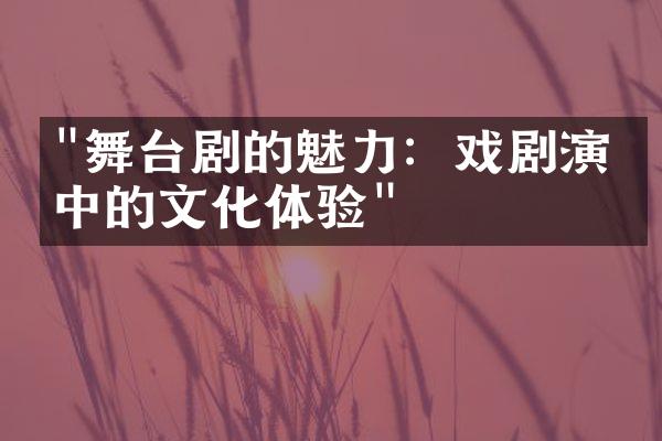 "舞台剧的魅力：戏剧演出中的文化体验"