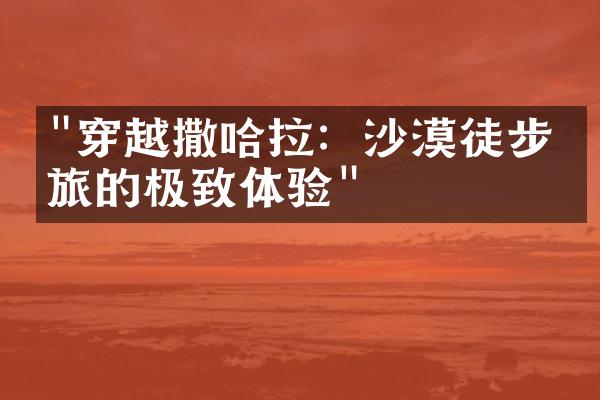 "穿越撒哈拉：沙漠徒步之旅的极致体验"