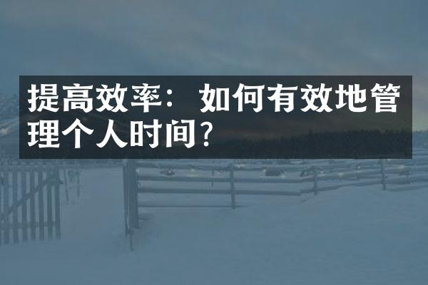 提高效率：如何有效地管理个人时间？