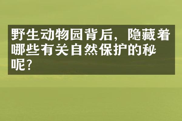 野生动物园背后，隐藏着哪些有关自然保护的秘密呢？