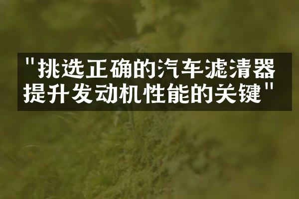 "挑选正确的汽车滤清器：提升发动机性能的关键"