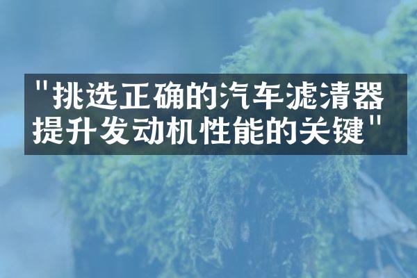 "挑选正确的汽车滤清器：提升发动机性能的关键"