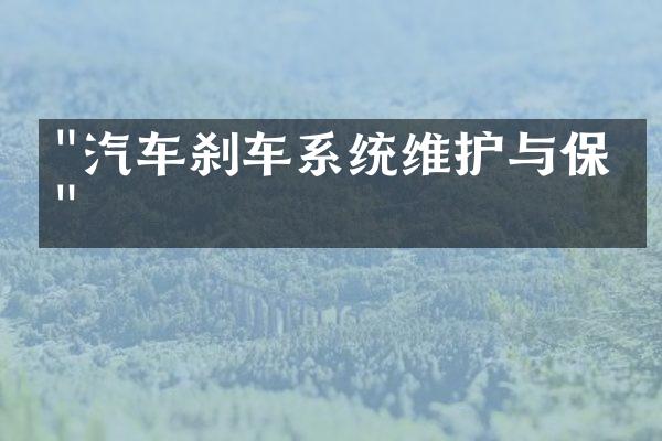 "汽车刹车系统维护与保养"