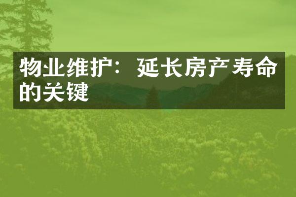 物业维护：延长房产寿命的关键