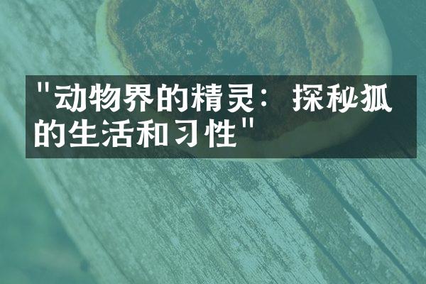 "动物界的精灵：探秘狐狸的生活和习性"