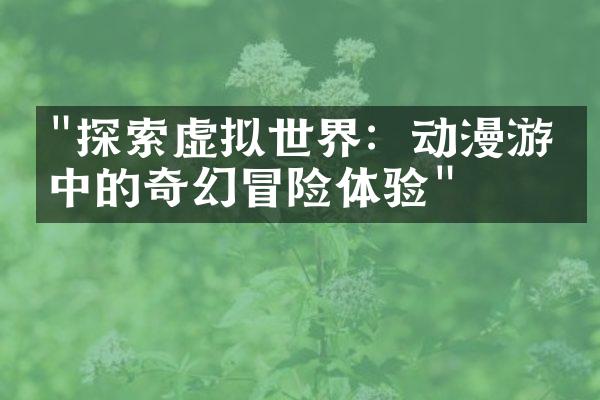 "探索虚拟世界：动漫游戏中的奇幻冒险体验"