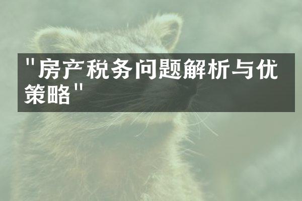 "房产税务问题解析与优化策略"