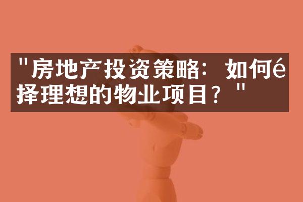 "房地产投资策略：如何选择理想的物业项目？"