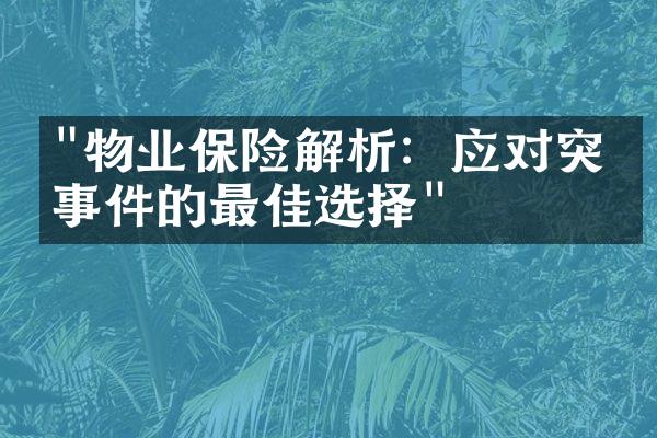 "物业保险解析：应对突发事件的最佳选择"