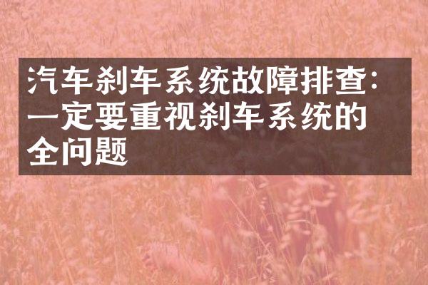 汽车刹车系统故障排查：一定要重视刹车系统的安全问题