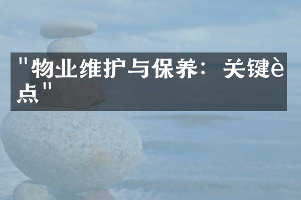 "物业维护与保养：关键要点"
