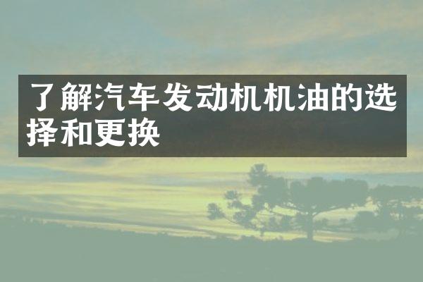 了解汽车发动机机油的选择和更换