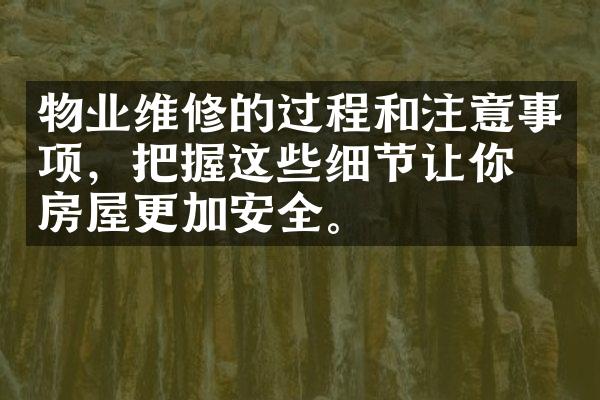 物业维修的过程和注意事项，把握这些细节让你的房屋更加安全。